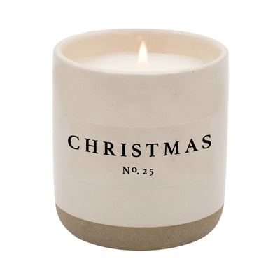 Gray Christmas Soy Candle - Cream Stoneware Jar - 12 oz Sweet Water Decor